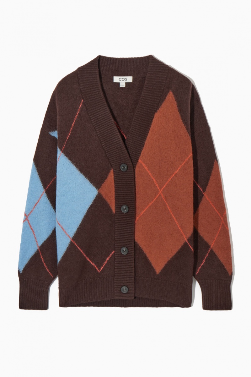 Women's COS Argyle Wool Cardigan Brown NZ-95QNGXUHI