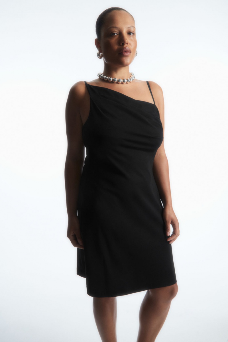 Women's COS Asymmetric Draped Mini Dress Black NZ-40CBMUZGP