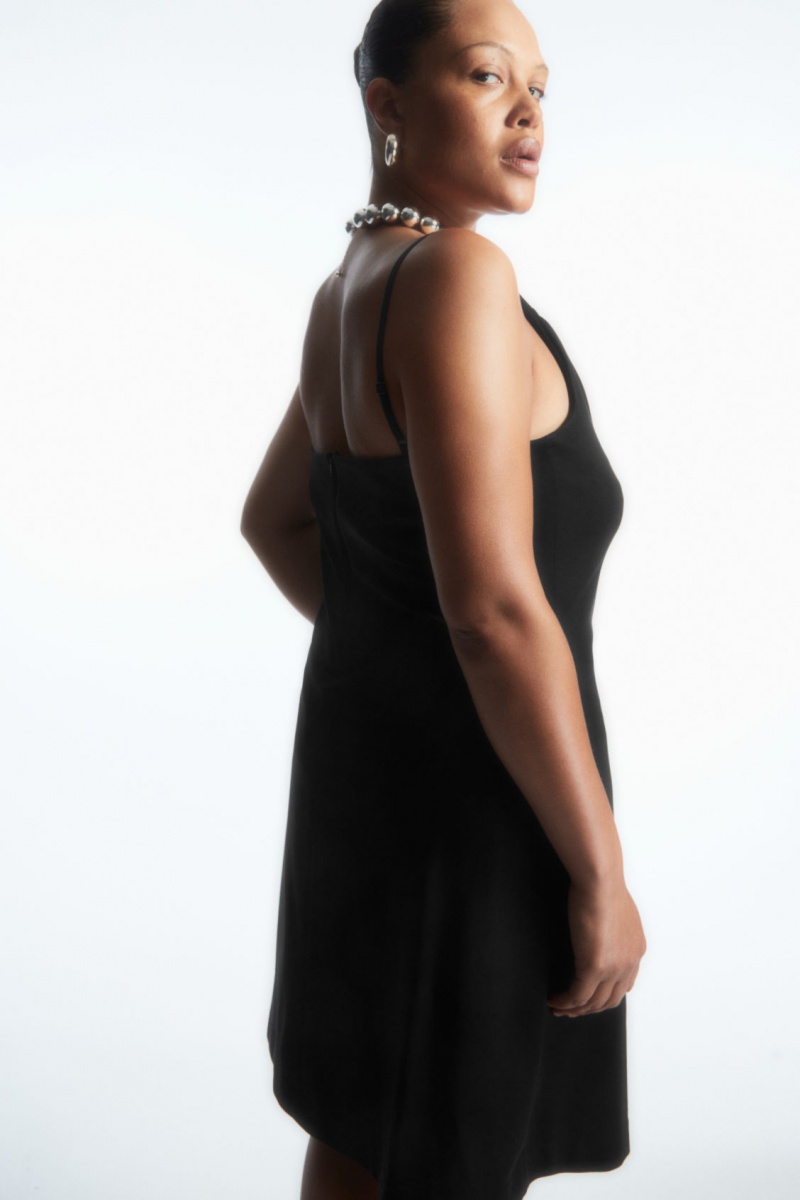 Women's COS Asymmetric Draped Mini Dress Black NZ-40CBMUZGP