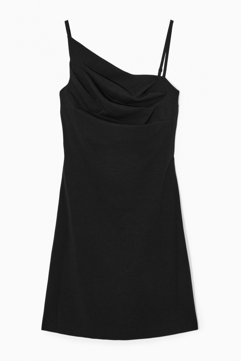 Women's COS Asymmetric Draped Mini Dress Black NZ-40CBMUZGP