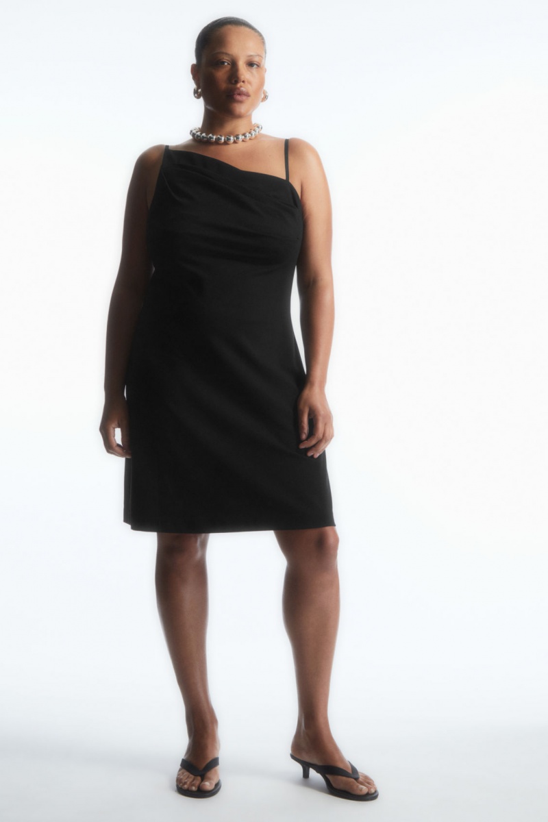 Women\'s COS Asymmetric Draped Mini Dress Black NZ-40CBMUZGP