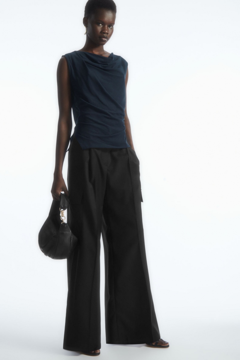 Women's COS Asymmetric Draped Sleeveless Tops Navy NZ-12IYGESBK