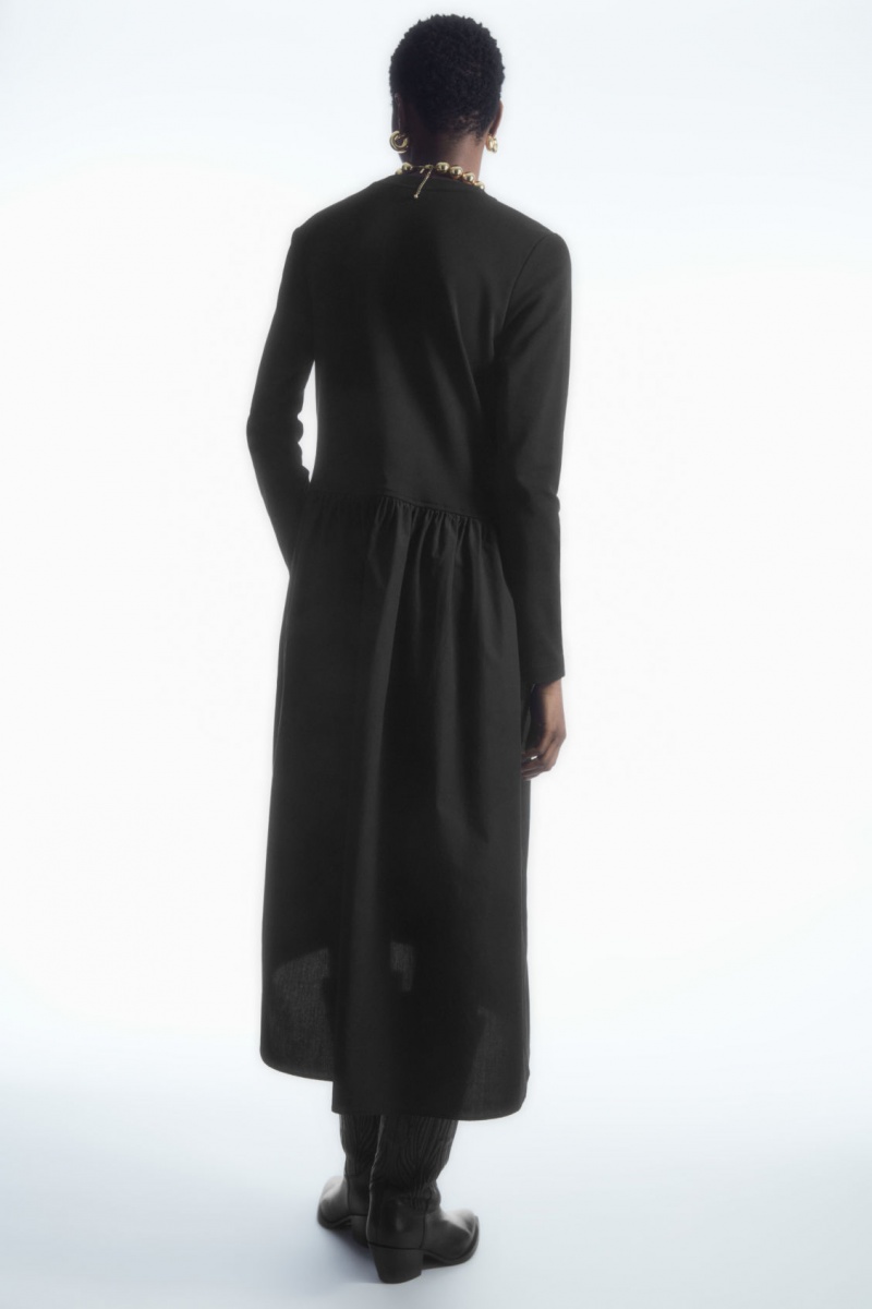 Women's COS Asymmetric Gathered-Waist Midi Dress Black NZ-94QCOSLMW