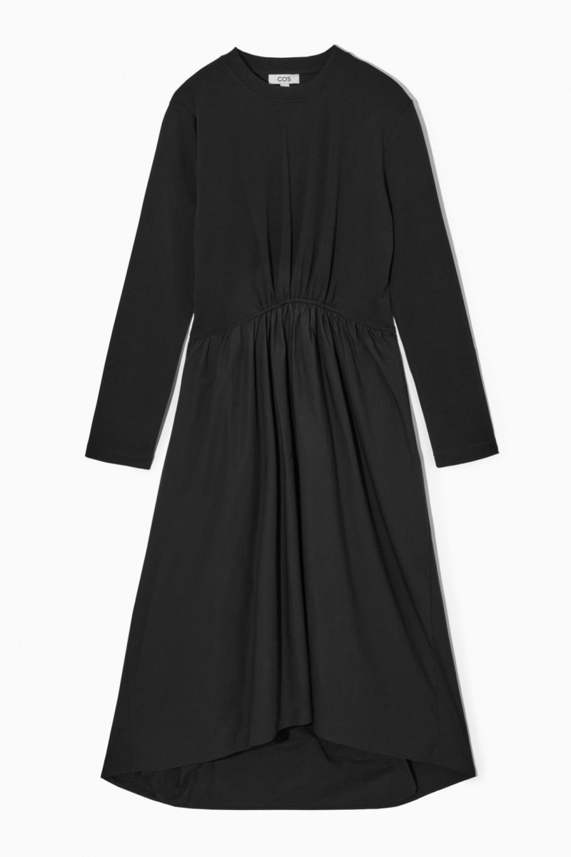 Women's COS Asymmetric Gathered-Waist Midi Dress Black NZ-94QCOSLMW