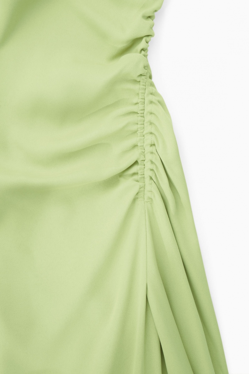 Women's COS Asymmetric Gathered Satin Midi Dress Green NZ-80CWMQHIK
