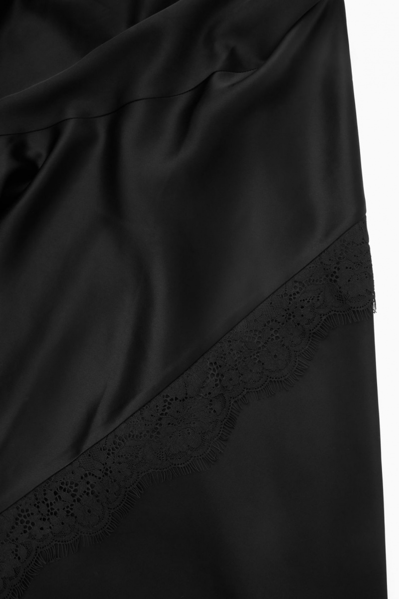 Women's COS Asymmetric Lace-Trimmed Satin Dress Black NZ-32OUAINMW