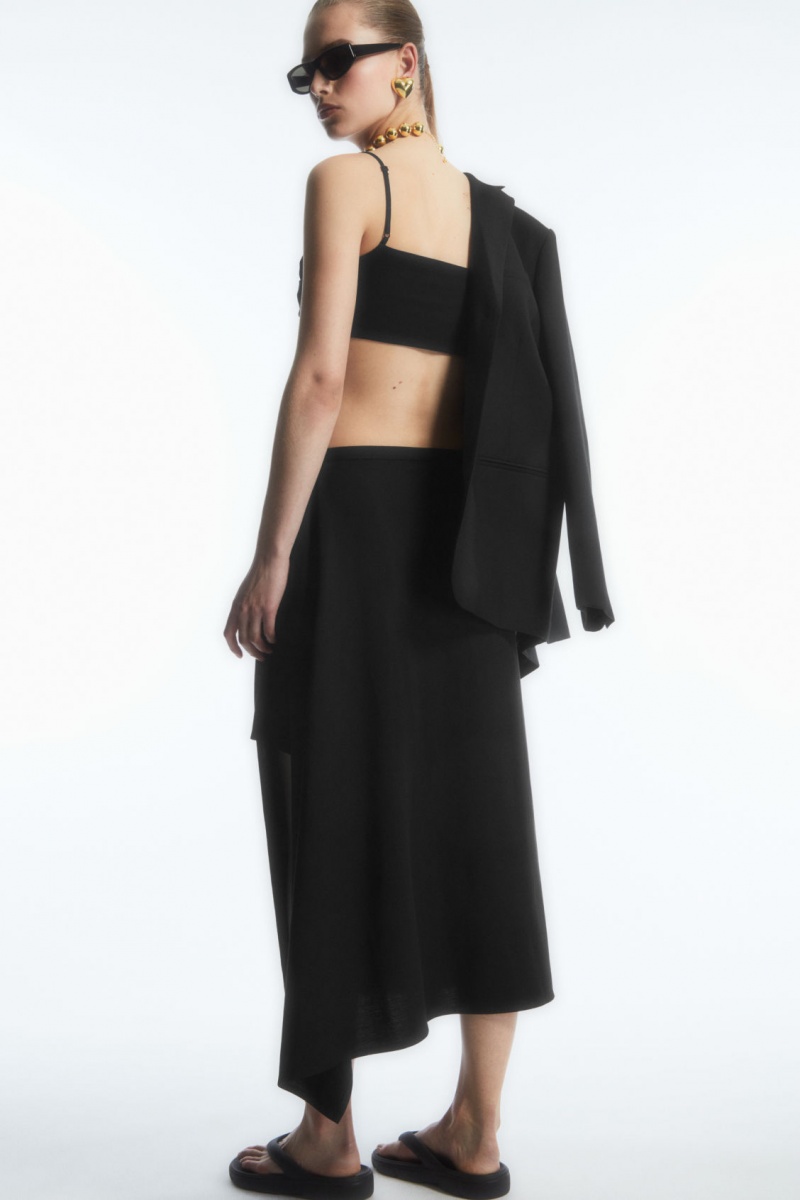 Women's COS Asymmetric Midi Wrap Skirt Black NZ-57AKLNWFD