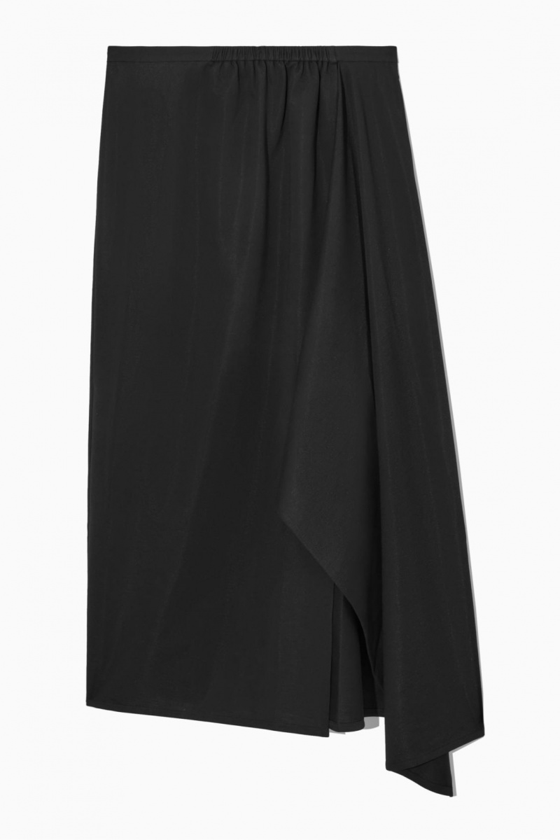 Women's COS Asymmetric Midi Wrap Skirt Black NZ-57AKLNWFD