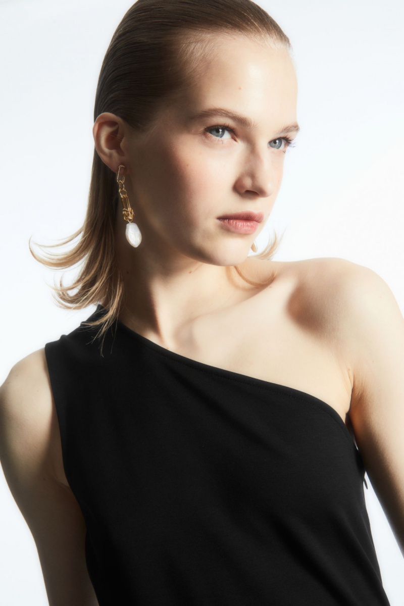 Women's COS Asymmetric One-Shoulder Midi Dress Black NZ-24XCLRZFN