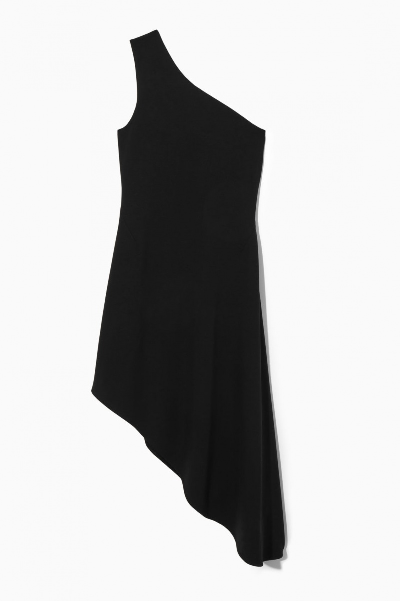 Women's COS Asymmetric One-Shoulder Midi Dress Black NZ-24XCLRZFN