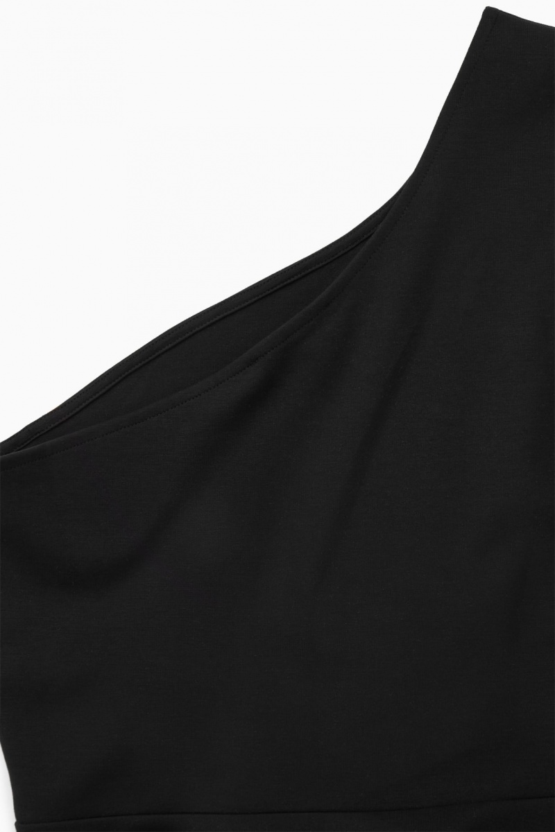 Women's COS Asymmetric One-Shoulder Midi Dress Black NZ-24XCLRZFN