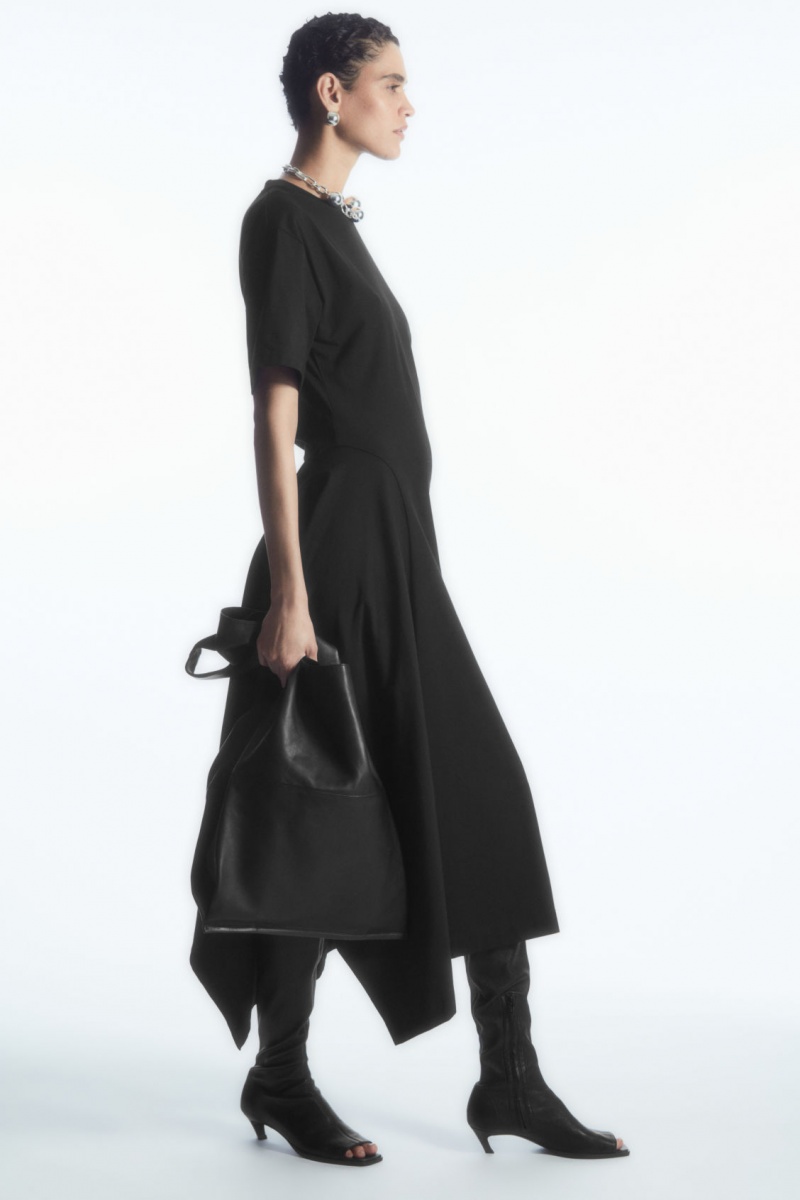 Women's COS Asymmetric T-Shirt Dress Black NZ-49PJTCHKX