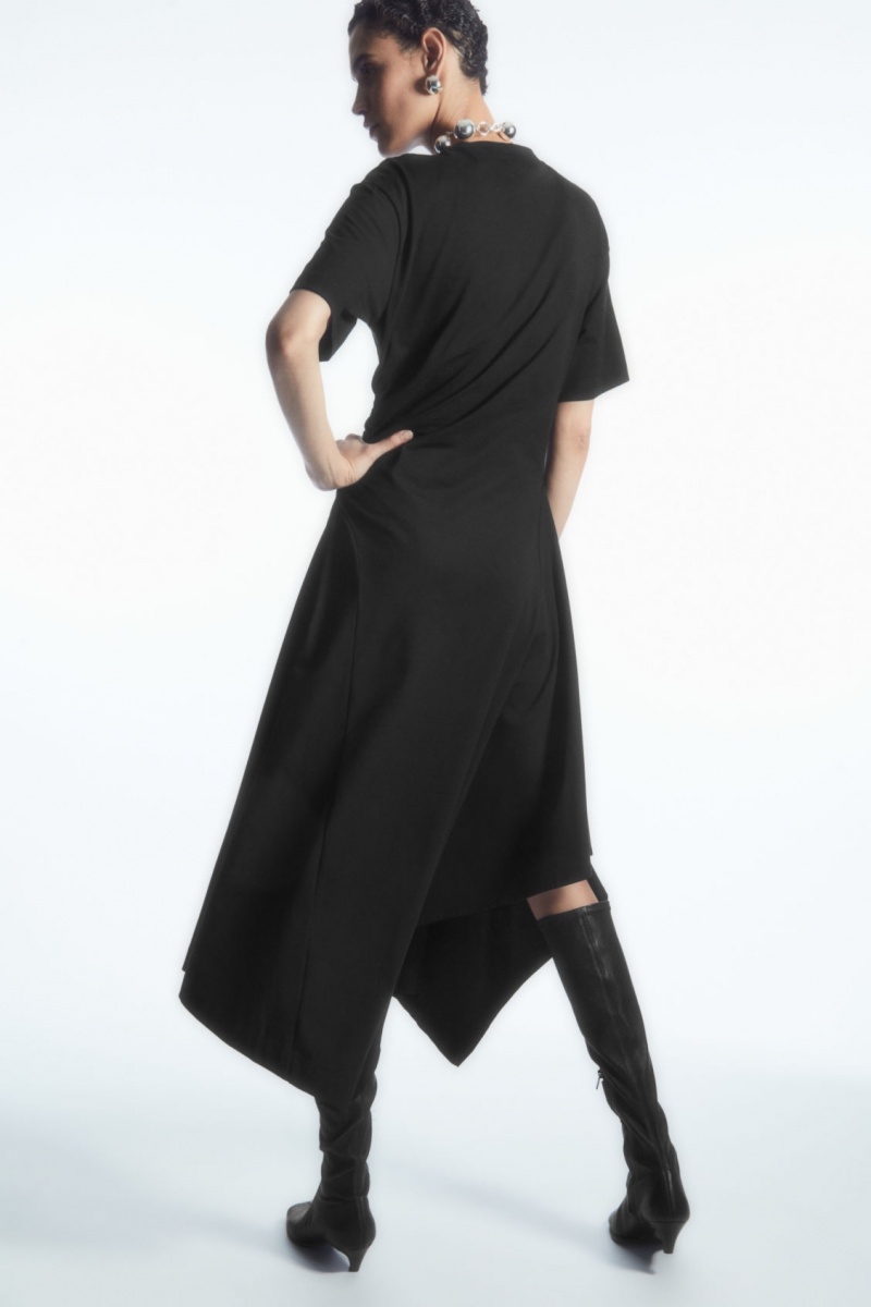 Women's COS Asymmetric T-Shirt Dress Black NZ-49PJTCHKX