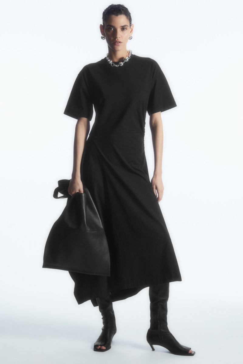 Women\'s COS Asymmetric T-Shirt Dress Black NZ-49PJTCHKX