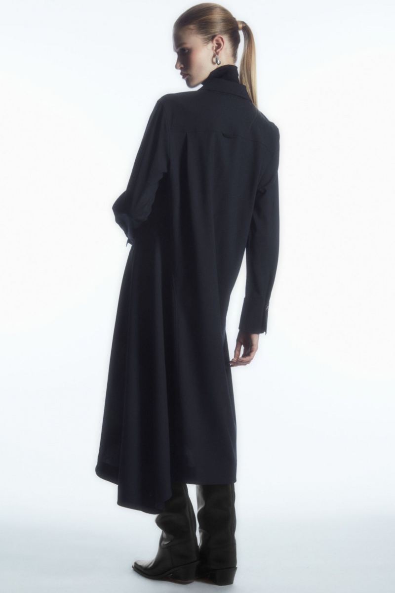Women's COS Asymmetric Wool Dress Navy NZ-14XRWLUGB
