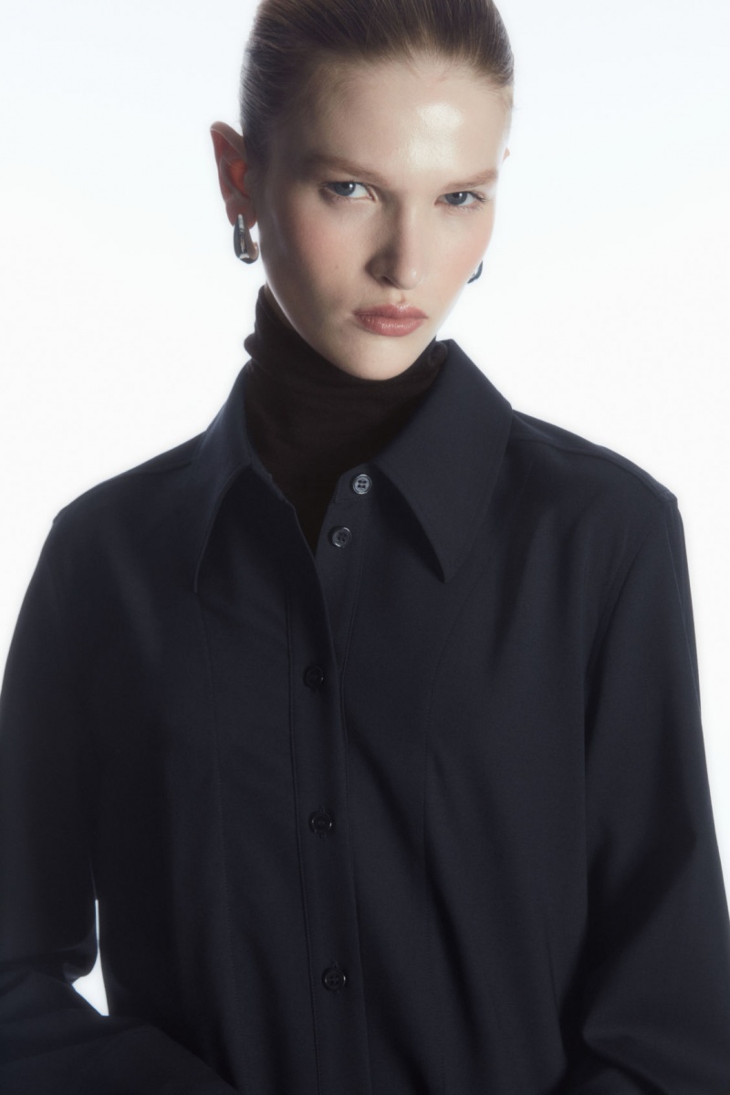 Women's COS Asymmetric Wool Dress Navy NZ-14XRWLUGB