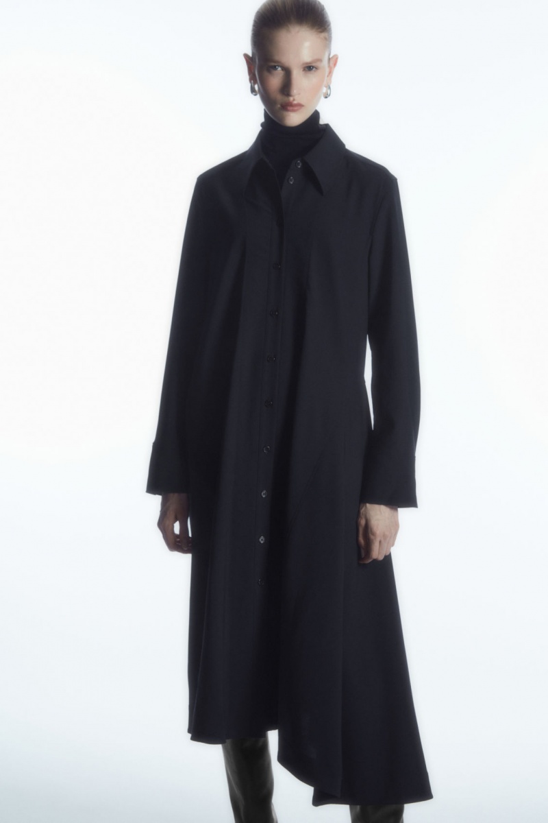 Women's COS Asymmetric Wool Dress Navy NZ-14XRWLUGB