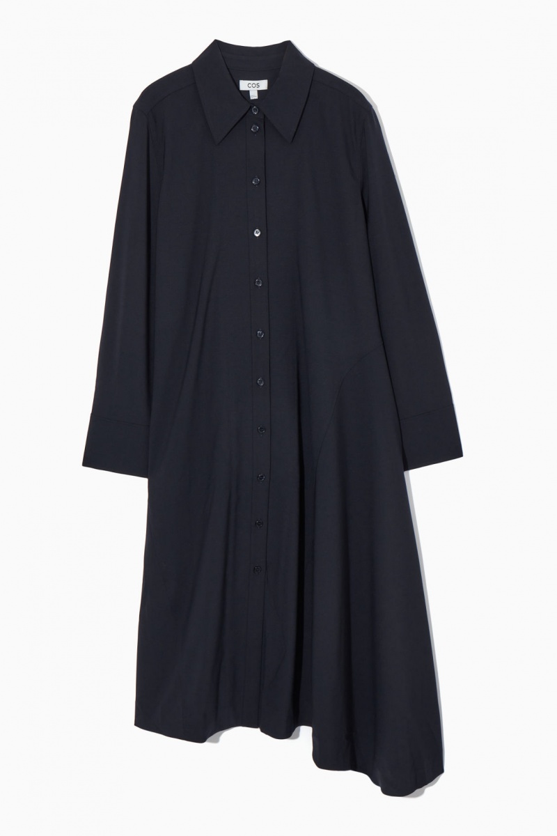 Women's COS Asymmetric Wool Dress Navy NZ-14XRWLUGB