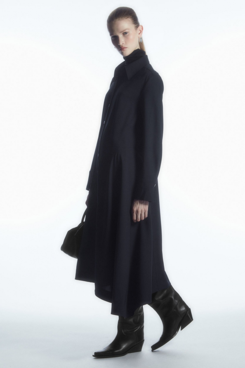 Women\'s COS Asymmetric Wool Dress Navy NZ-14XRWLUGB