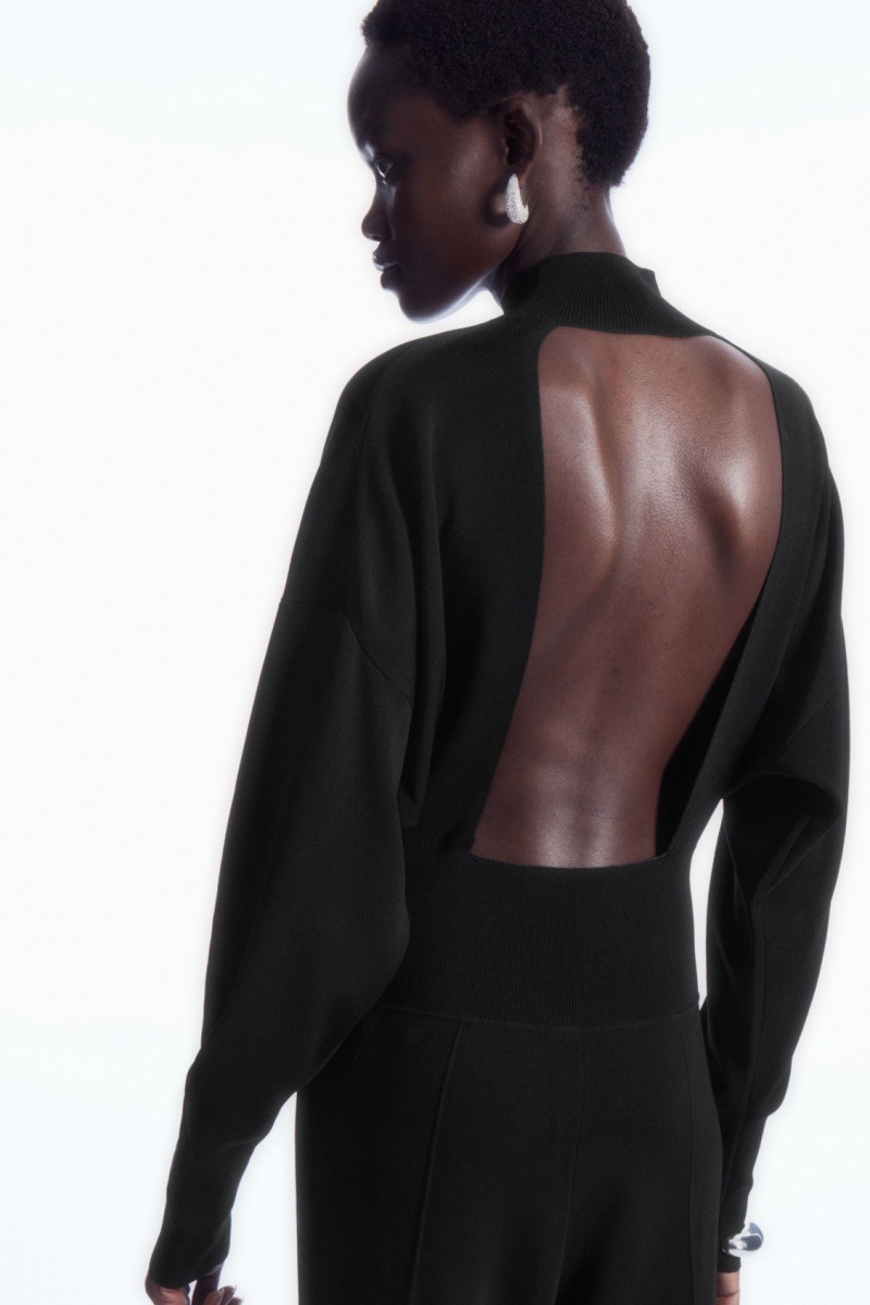 Women's COS Backless Knitted Turtleneck Jumpsuit Black NZ-38ZKMRLDQ