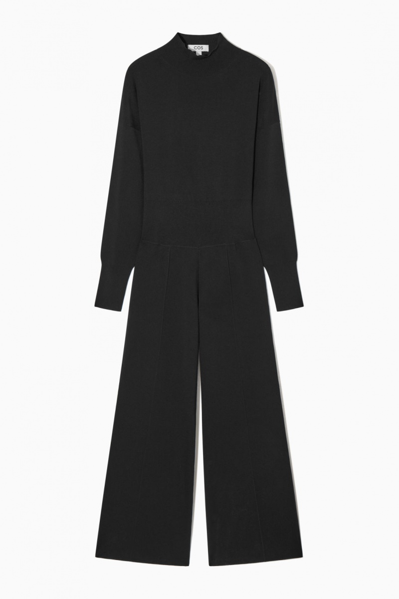 Women's COS Backless Knitted Turtleneck Jumpsuit Black NZ-38ZKMRLDQ