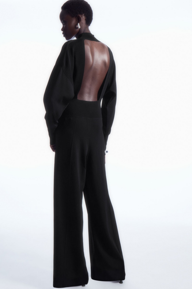 Women\'s COS Backless Knitted Turtleneck Jumpsuit Black NZ-38ZKMRLDQ