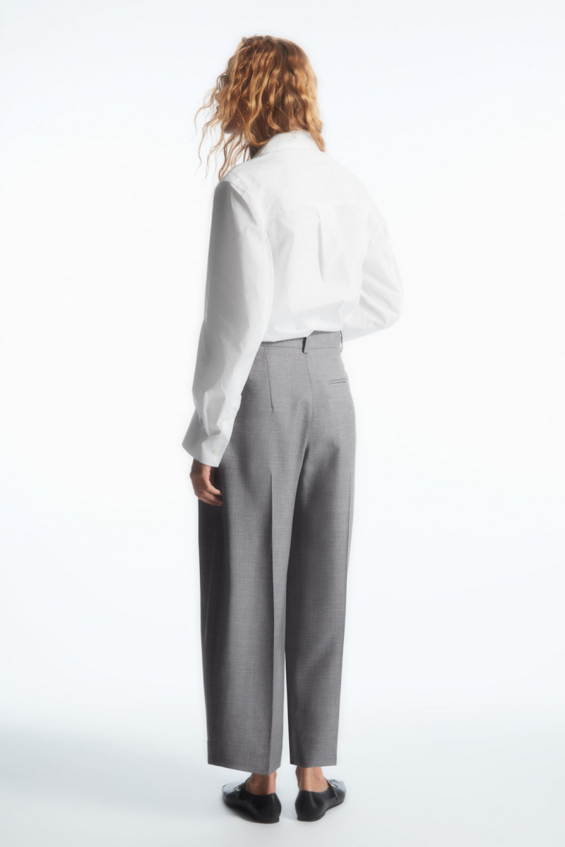 Women's COS Barrel-Leg Wool Pants Grey NZ-10RGEWFAO