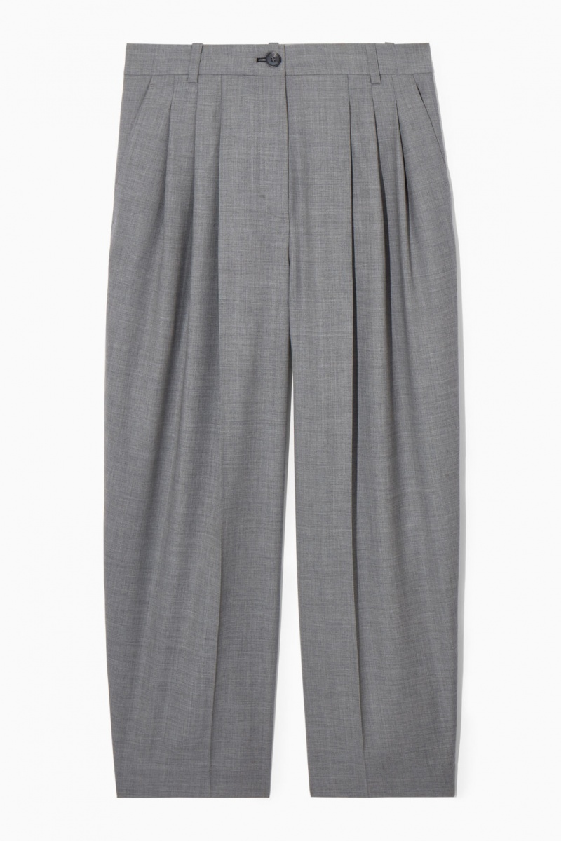 Women's COS Barrel-Leg Wool Pants Grey NZ-10RGEWFAO