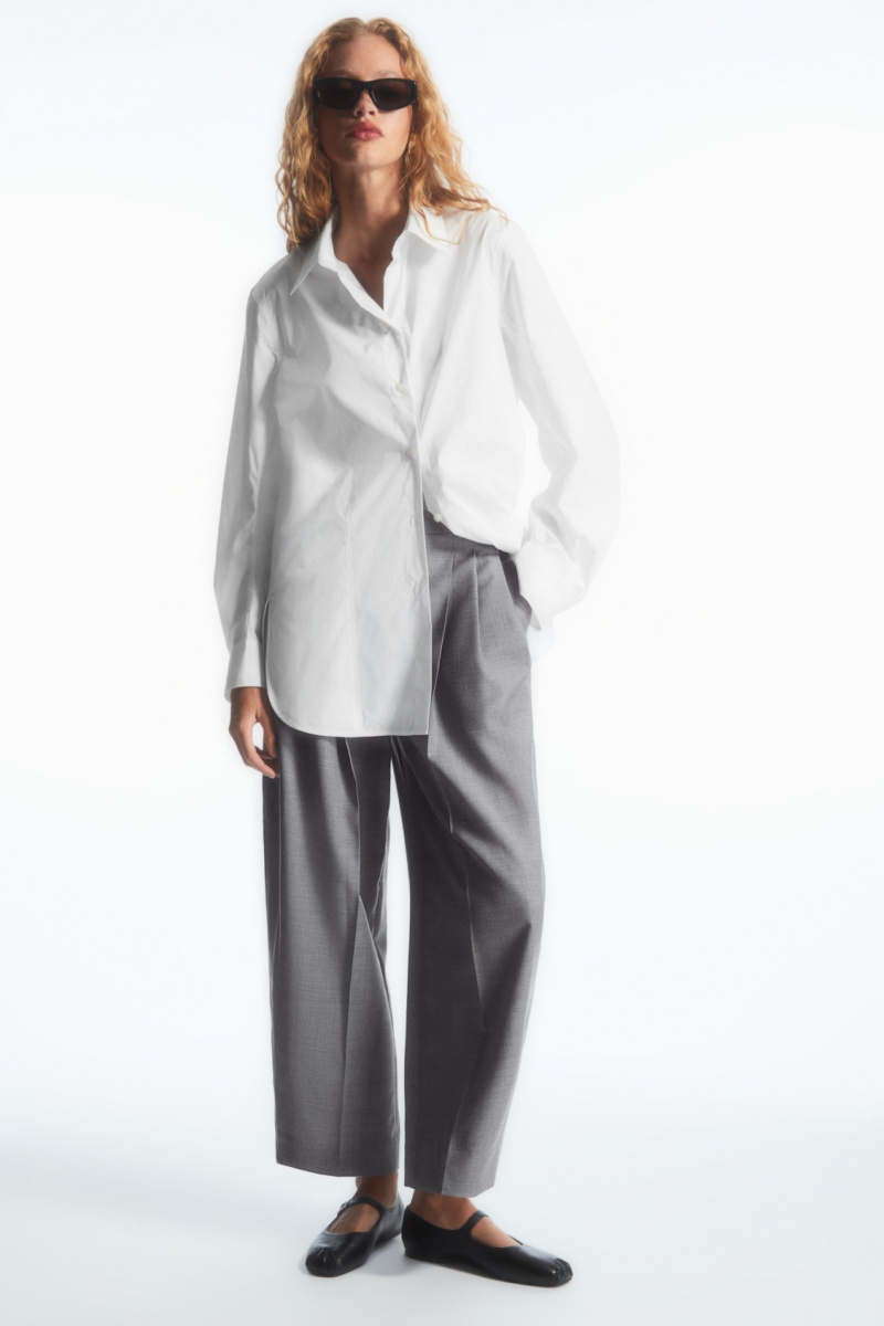 Women\'s COS Barrel-Leg Wool Pants Grey NZ-10RGEWFAO