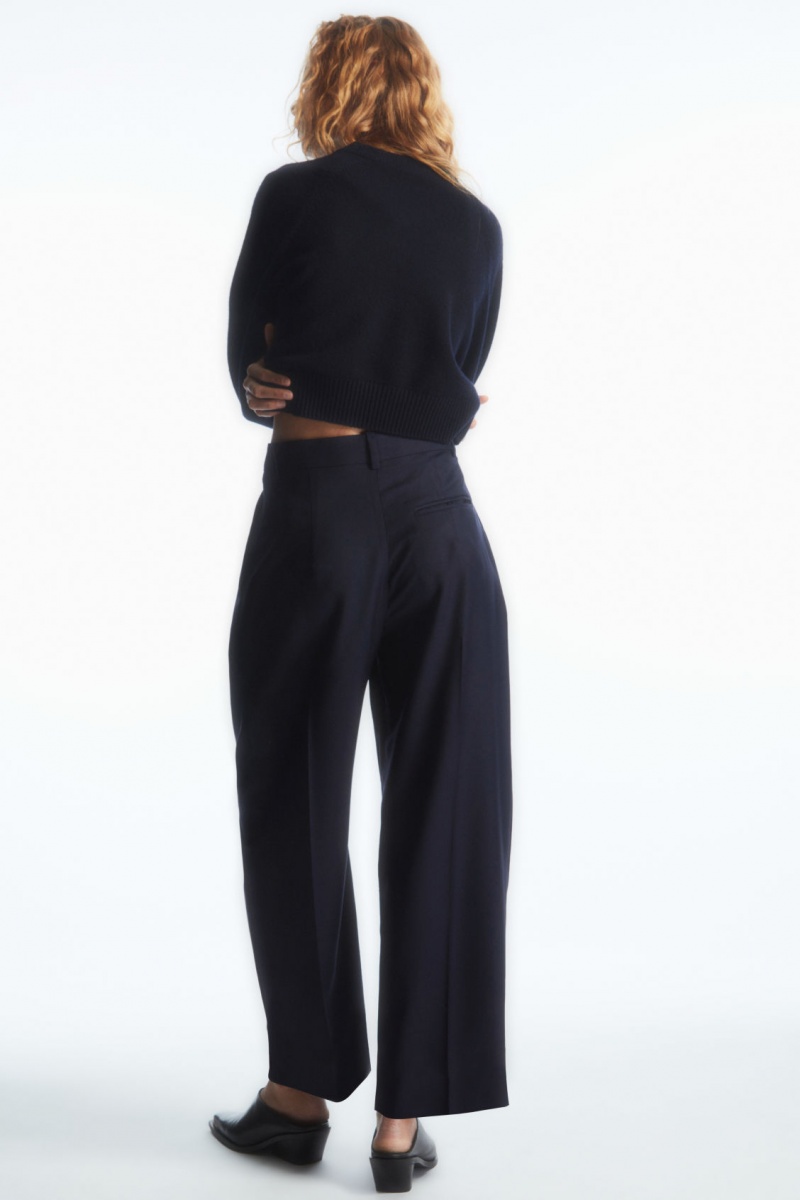 Women's COS Barrel-Leg Wool Pants Navy NZ-06OGYCWAE