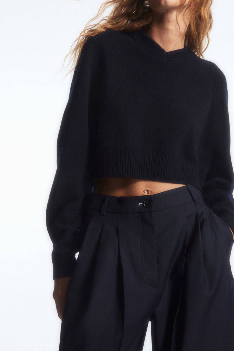 Women's COS Barrel-Leg Wool Pants Navy NZ-06OGYCWAE