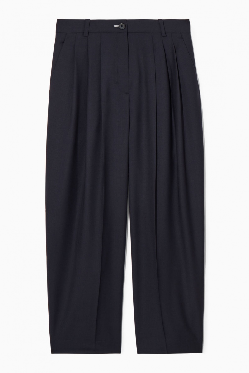 Women's COS Barrel-Leg Wool Pants Navy NZ-06OGYCWAE