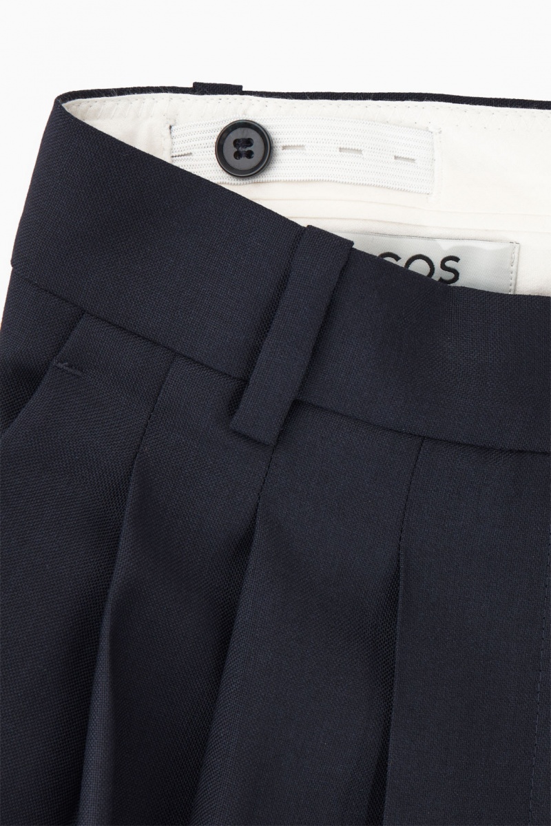Women's COS Barrel-Leg Wool Pants Navy NZ-06OGYCWAE
