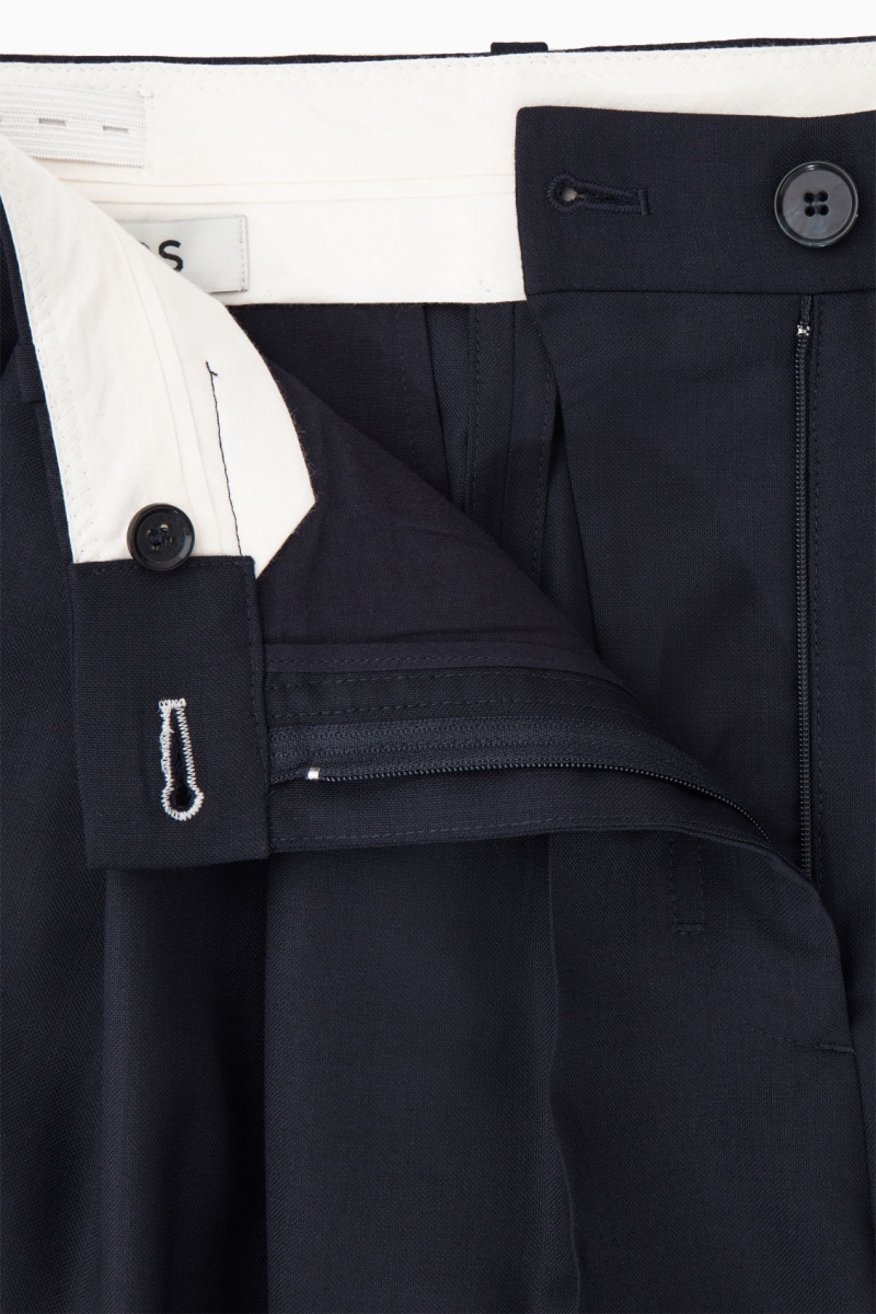 Women's COS Barrel-Leg Wool Pants Navy NZ-06OGYCWAE