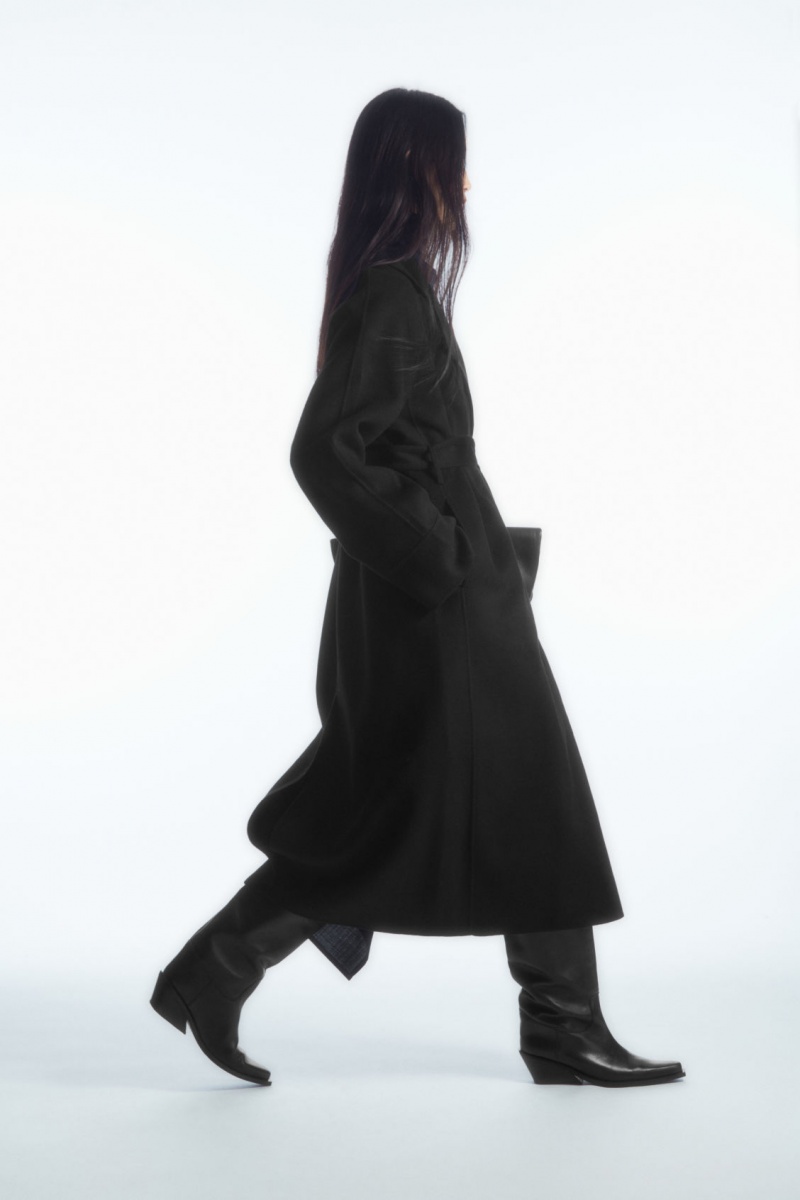 Women's COS Belted Double-Faced Wool Coats Black NZ-64YUOTWRC