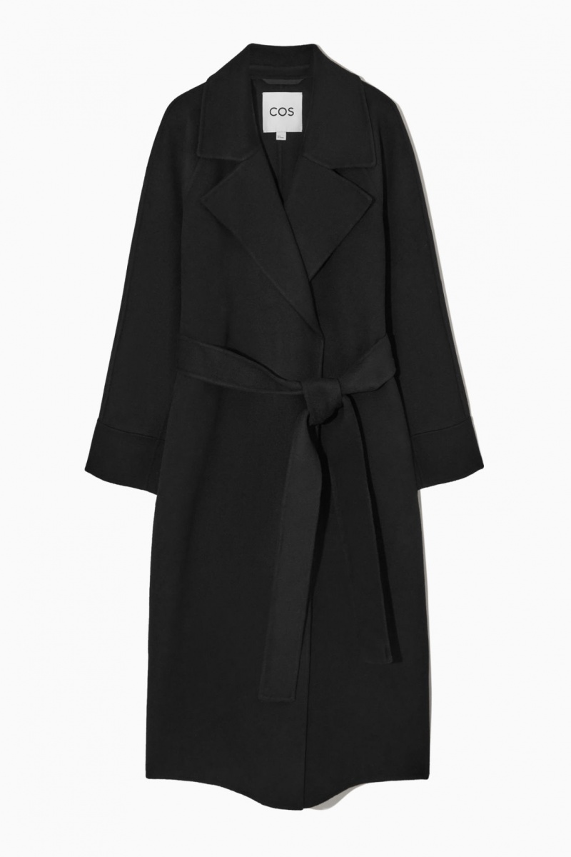 Women's COS Belted Double-Faced Wool Coats Black NZ-64YUOTWRC