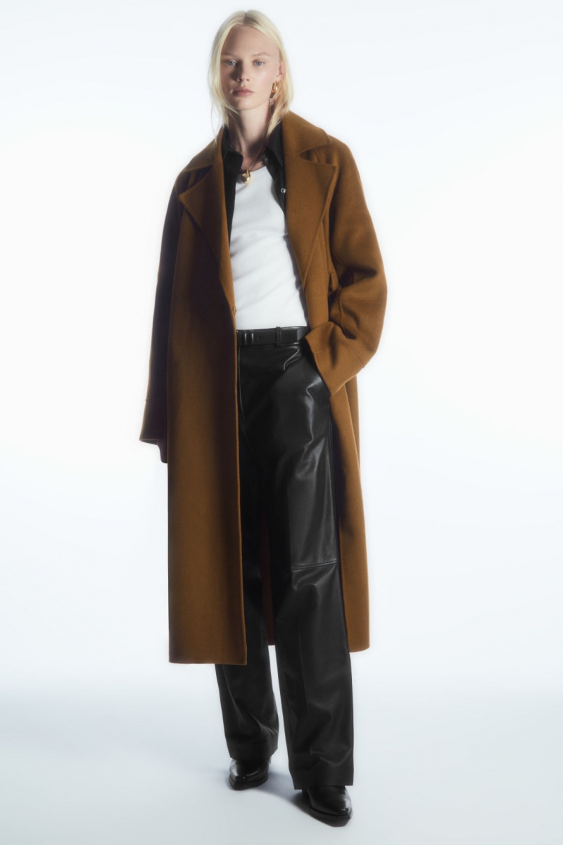 Women's COS Belted Double-Faced Wool Coats Brown NZ-95JANTSPQ