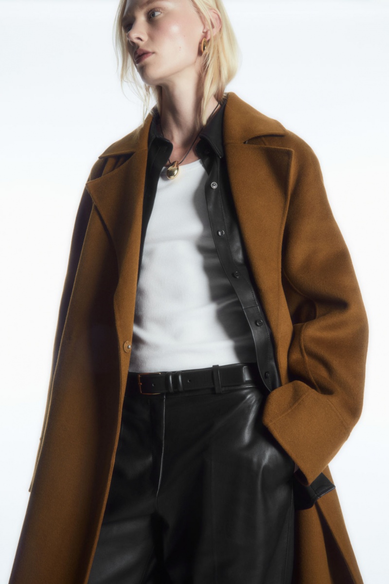 Women's COS Belted Double-Faced Wool Coats Brown NZ-95JANTSPQ