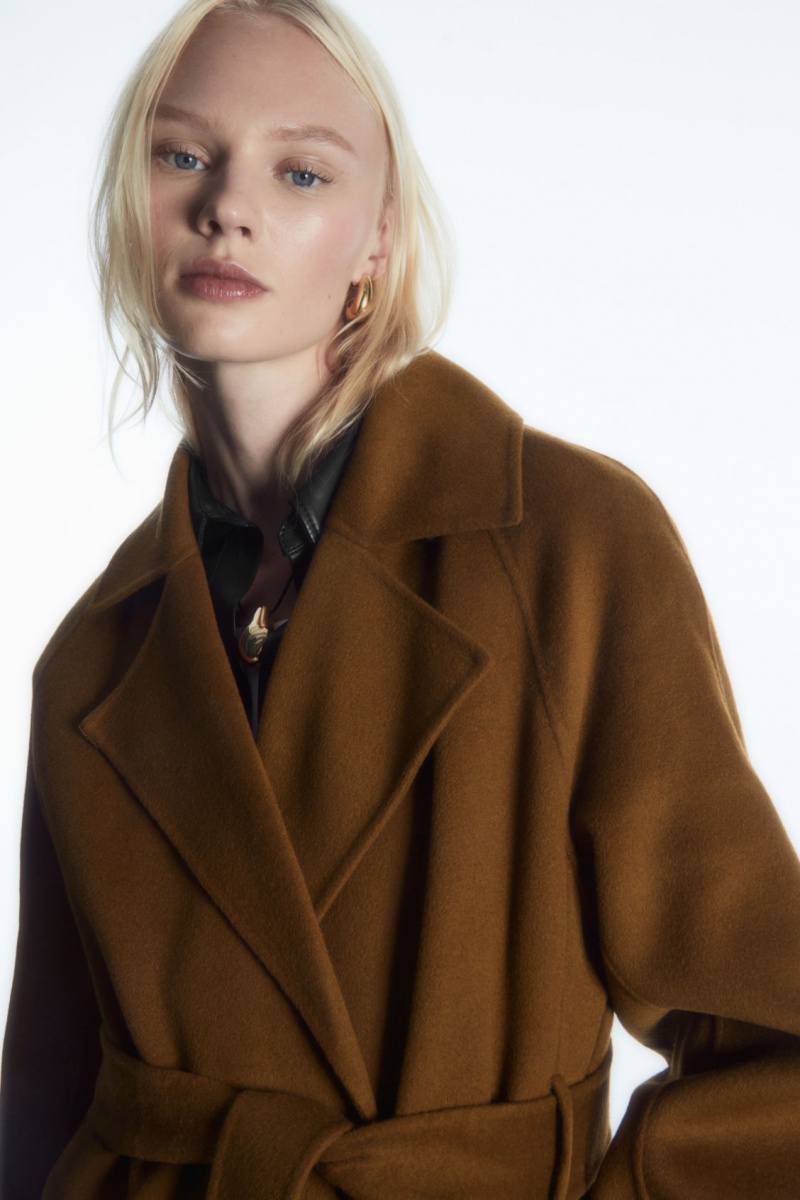 Women's COS Belted Double-Faced Wool Coats Brown NZ-95JANTSPQ