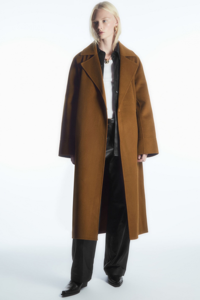 Women\'s COS Belted Double-Faced Wool Coats Brown NZ-95JANTSPQ