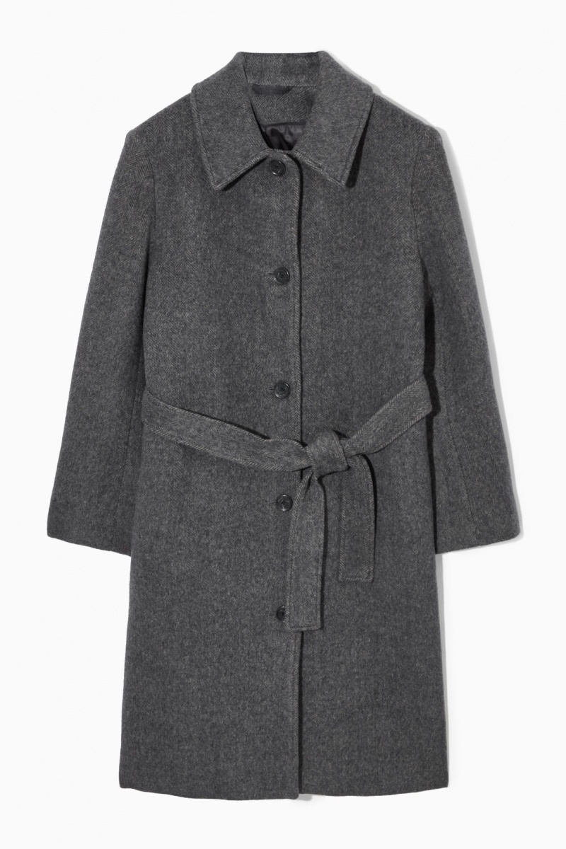 Women's COS Belted Herringbone Wool Coats Dark Grey NZ-29RPLHAUJ