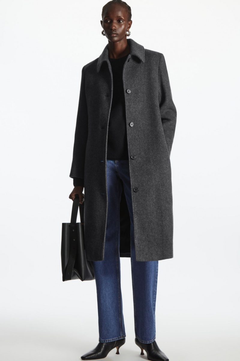 Women\'s COS Belted Herringbone Wool Coats Dark Grey NZ-29RPLHAUJ