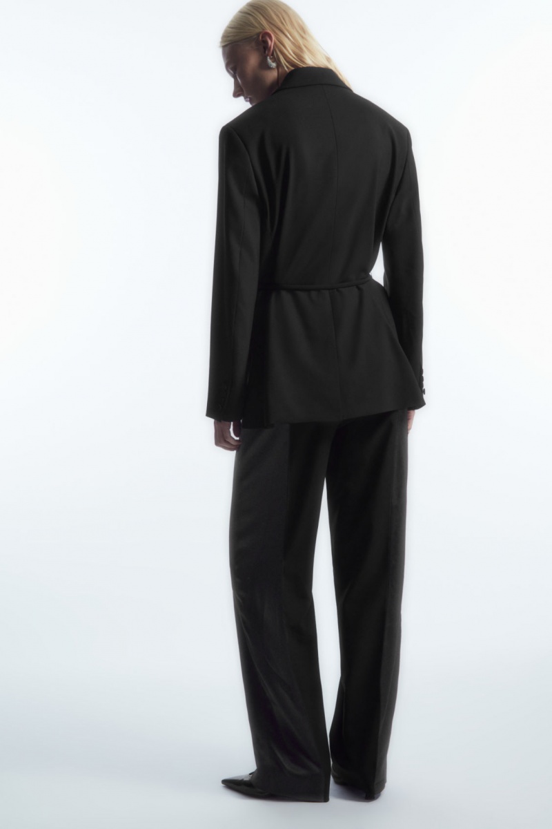 Women's COS Belted Satin-Lapel Tuxedo Blazer Black NZ-49UVFCZWA