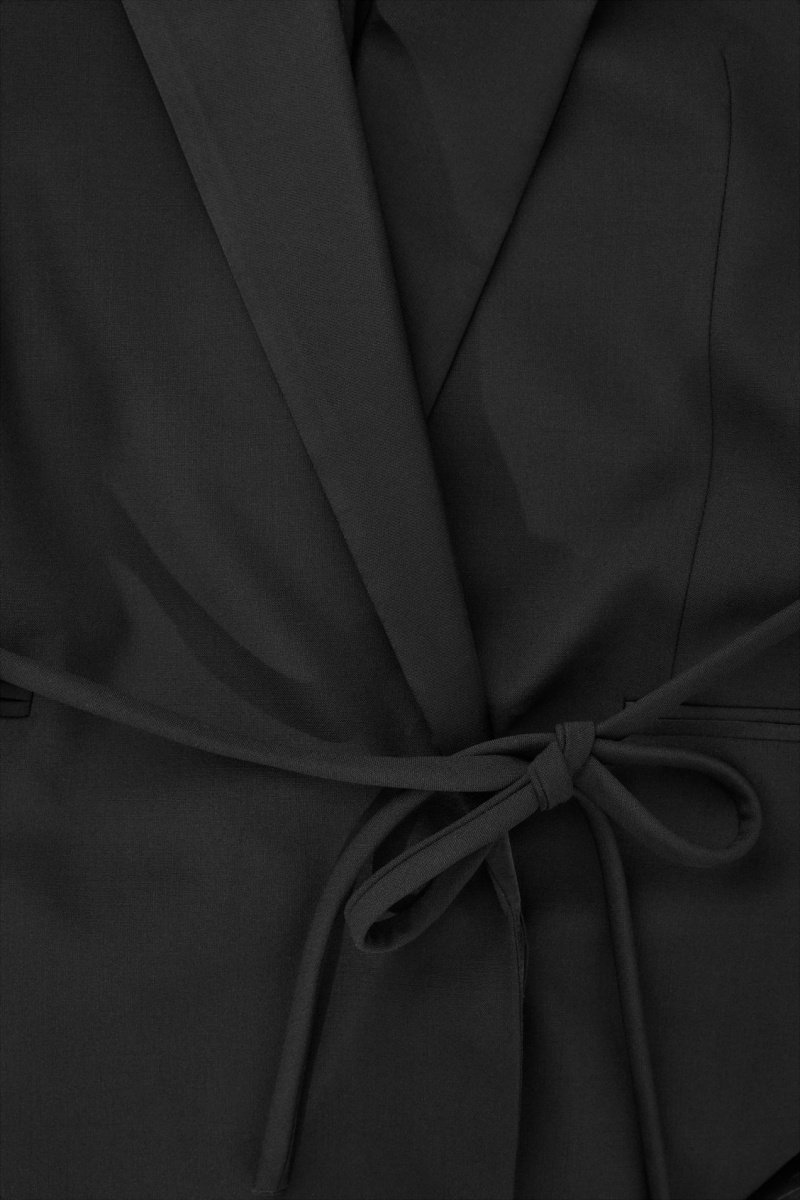 Women's COS Belted Satin-Lapel Tuxedo Blazer Black NZ-49UVFCZWA