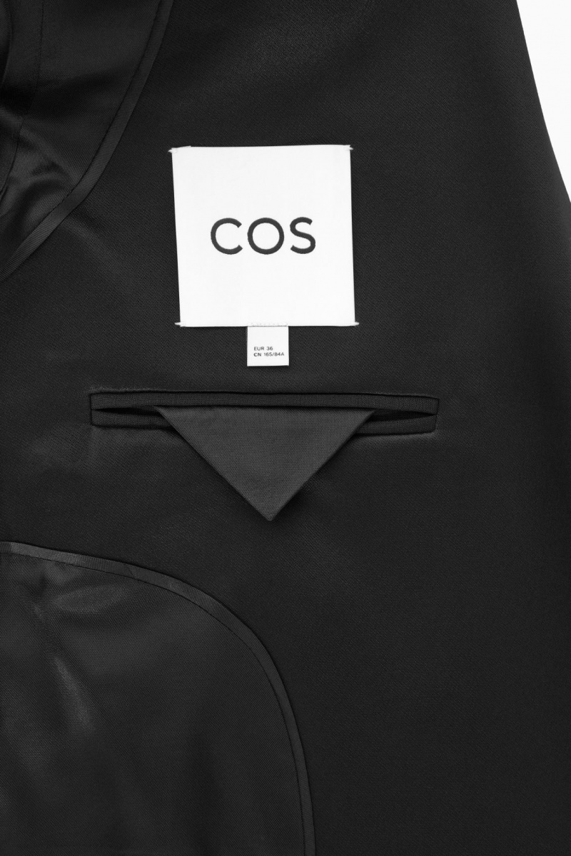 Women's COS Belted Satin-Lapel Tuxedo Blazer Black NZ-49UVFCZWA