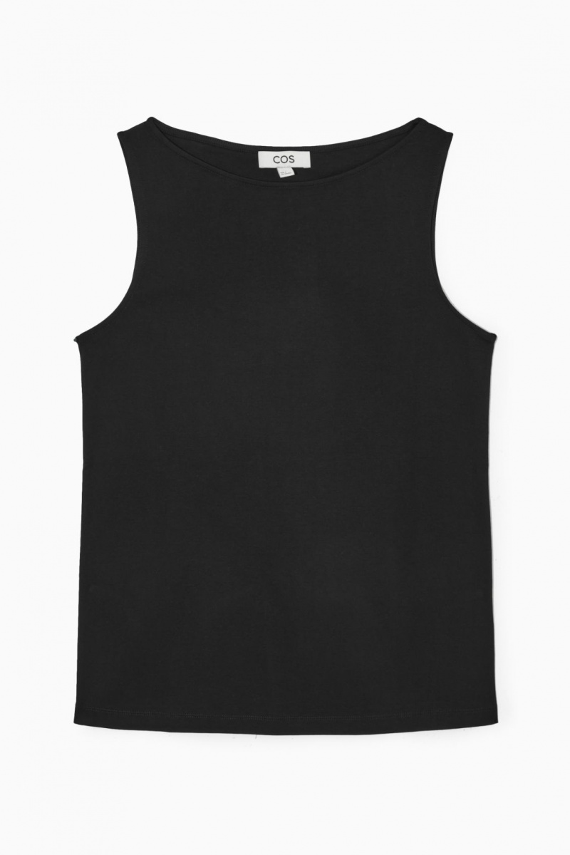 Women's COS Boat-Neck Tank Top Black NZ-69XQONZMR