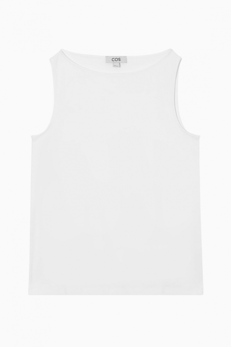 Women's COS Boat-Neck Tank Top White NZ-67CKDYAZN
