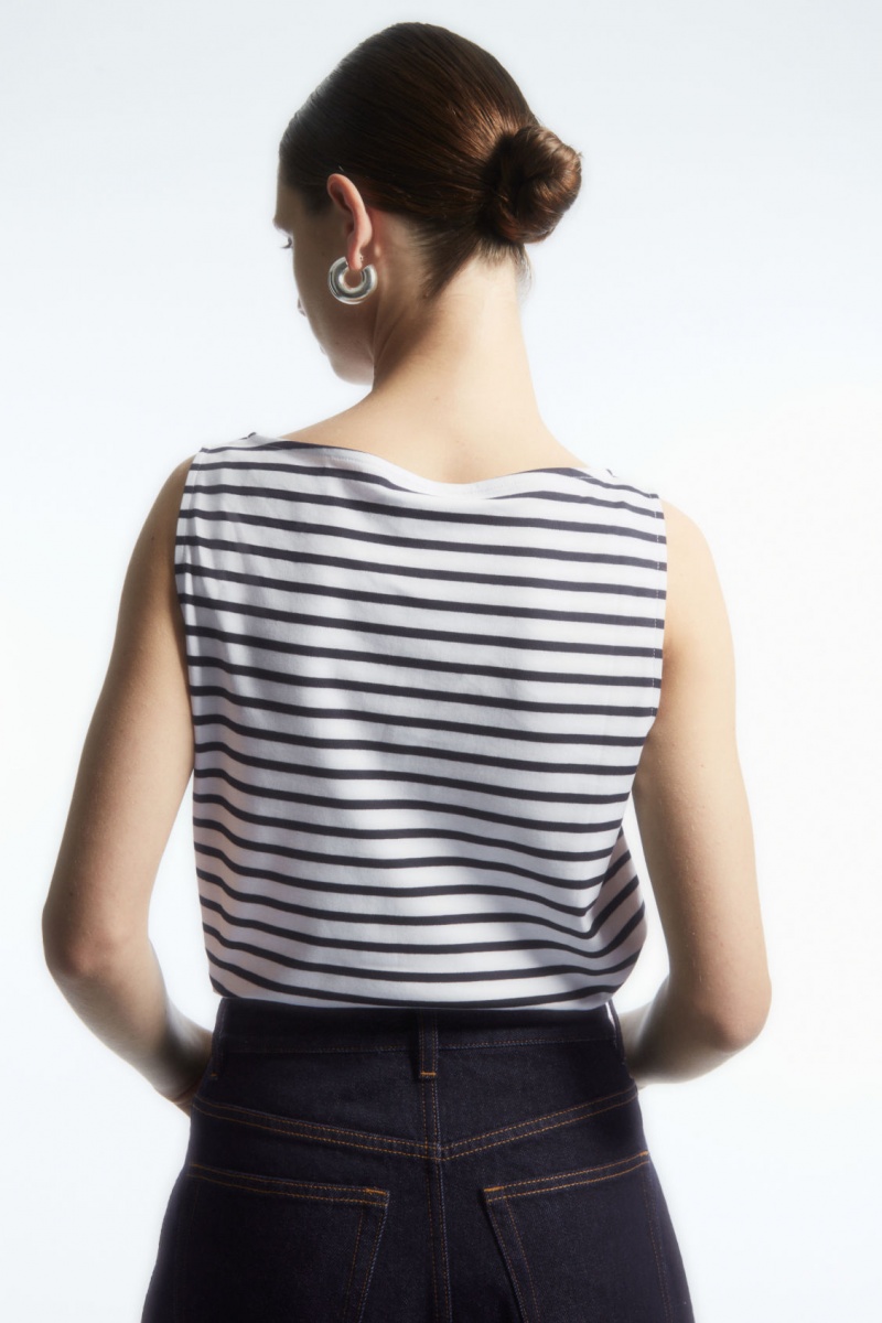 Women's COS Boat-Neck Tank Top White / Navy NZ-98FKBQOHI