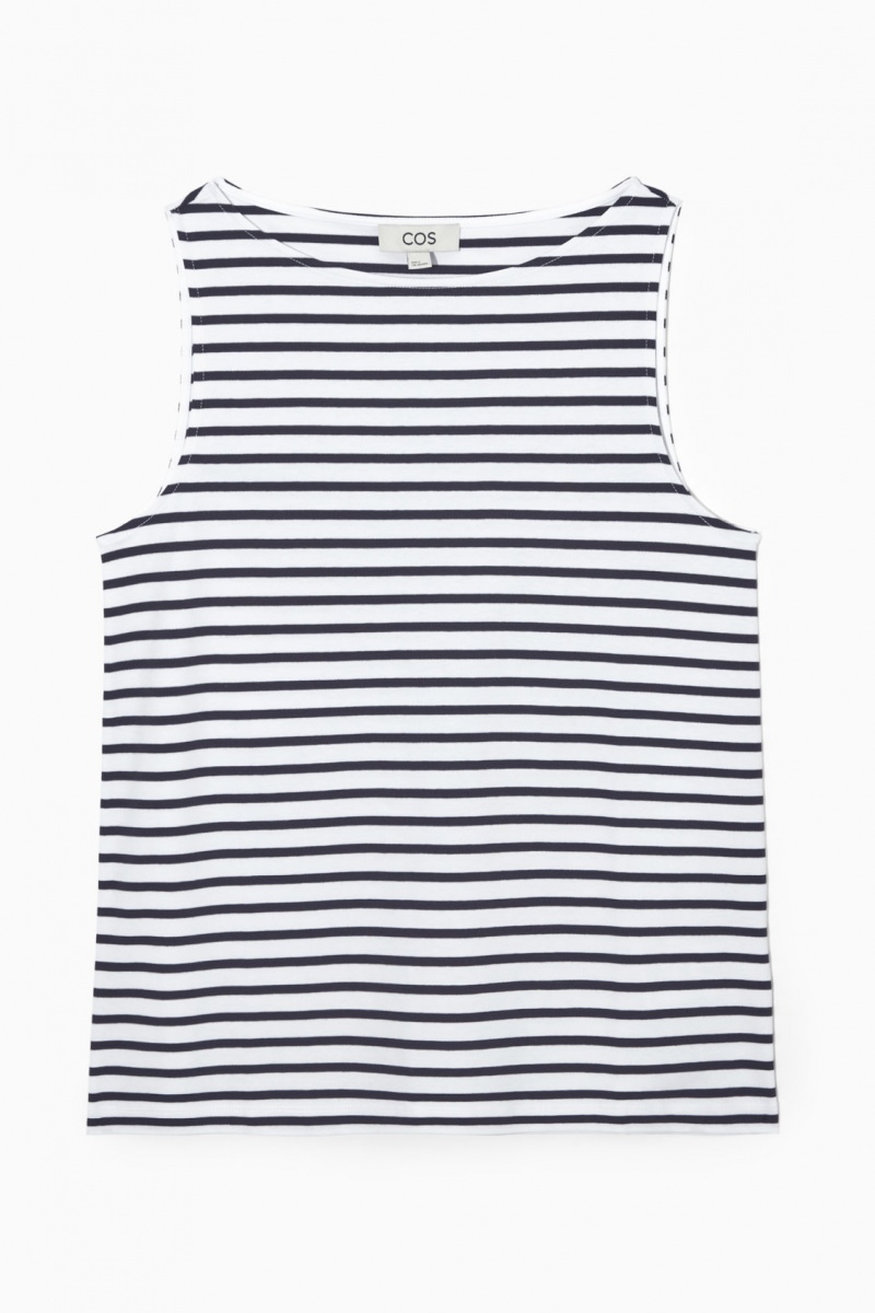 Women's COS Boat-Neck Tank Top White / Navy NZ-98FKBQOHI