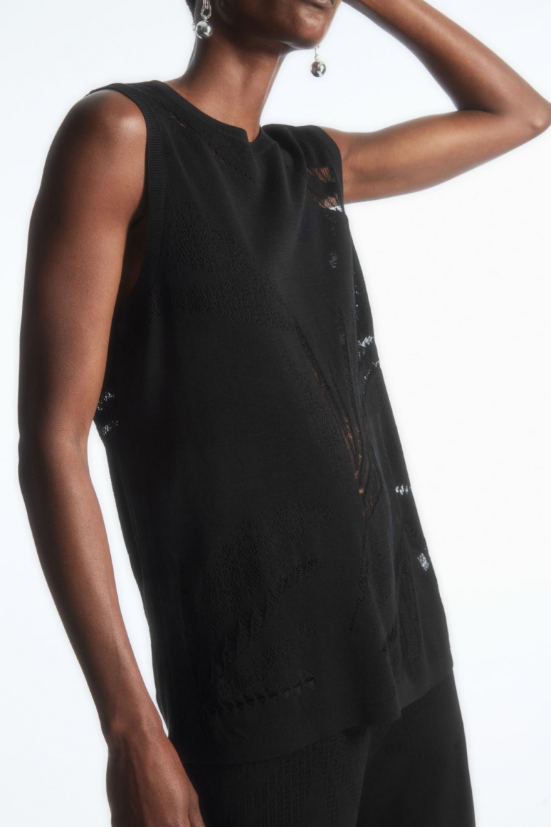 Women's COS Botanical Knitted Vest Black NZ-49ZNDLBIY
